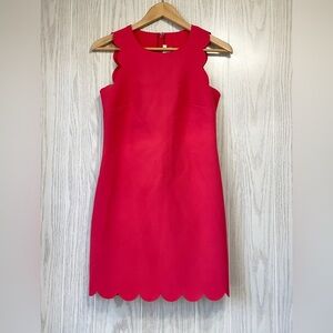J Crew Sheath Dress 00 Pink Red Coral Scalloped Raw Edges Quality Fabric EUC